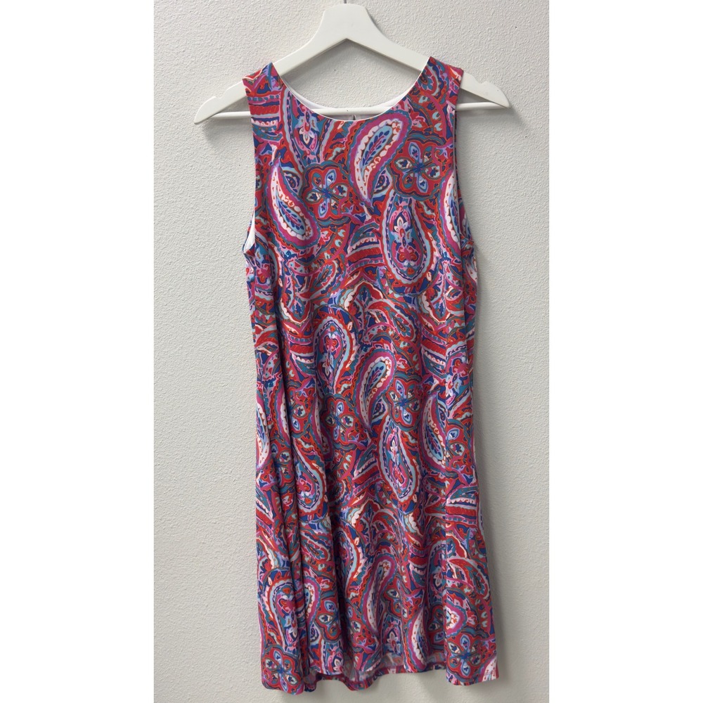 Anne Klein Paisley Shift Dress 4 Red Blue Pink Sleeveless Keyhole Back Summer